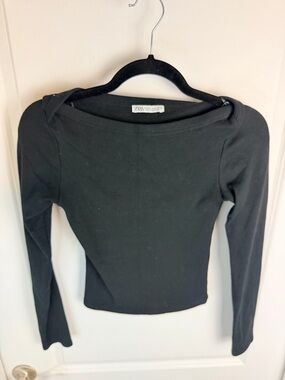 Zara Black Long Sleeve Boat Neck Top